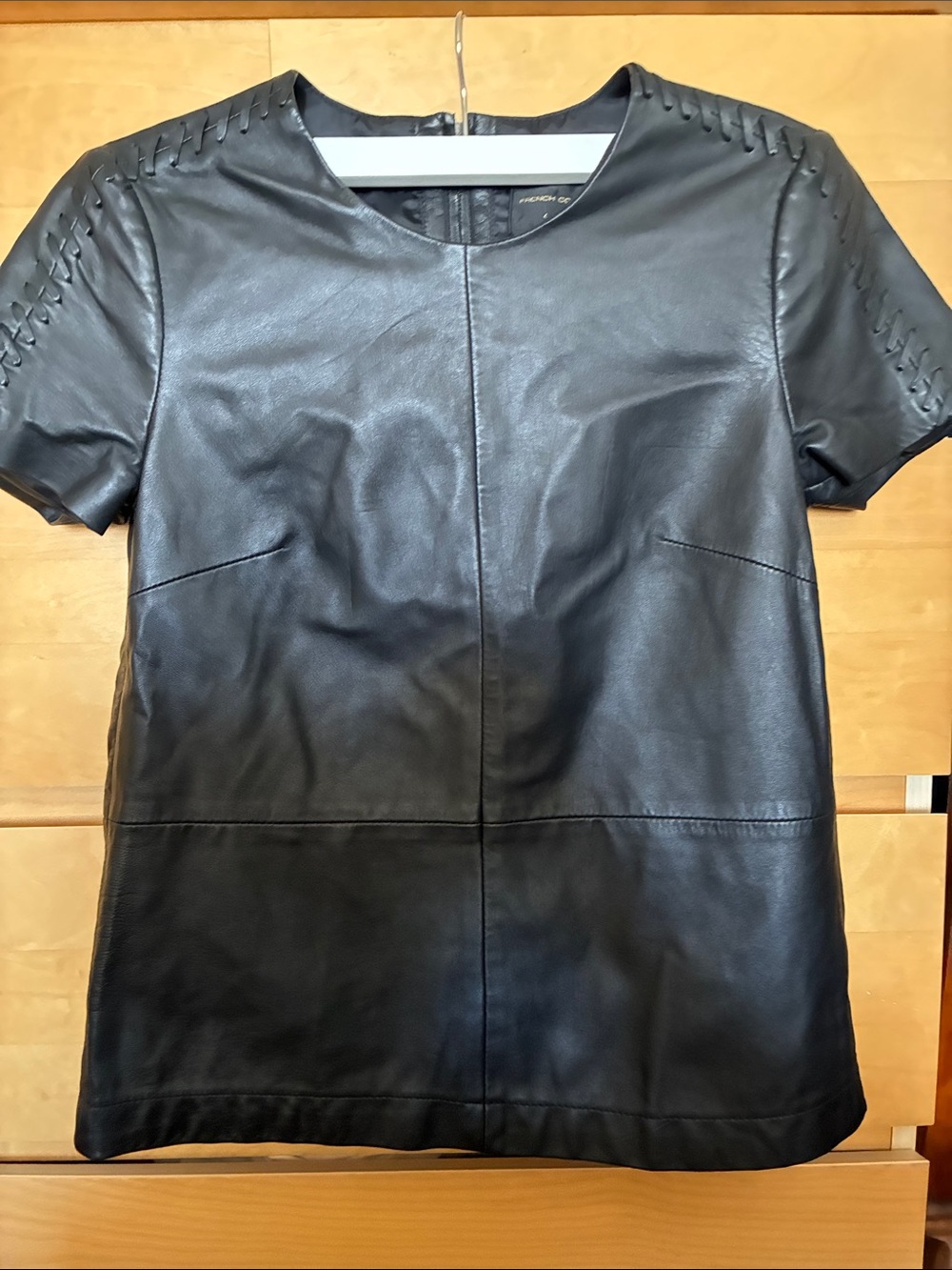 EUC French Connection Black Genuine Leather Short Sleeve Tunic Top